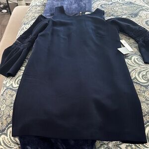 Eliza J Navy Cold-Shoulder Long Sleeve Dress with Lace Detail